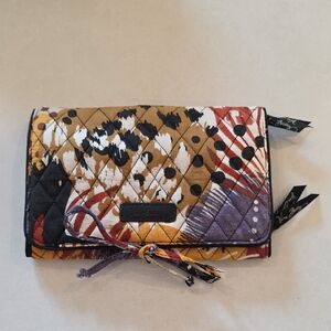 Vera Bradley Quilted Wallet in Mustard, Black & Purple Floral Print
